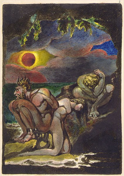 Frontispiece to William Blake's Visions of the Daughters of Albion (1793), which contains Blake's critique of Christian values of marriage. Oothoon (c