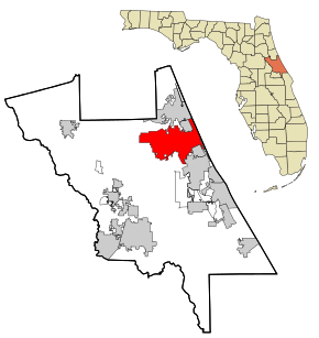 Volusia County Florida Incorporated and Unincorporated areas Daytona Beach Highlighted.svg