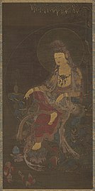 Water-moon Avalokiteśvara (Suwol Gwaneum bosal). Ink, color and gold on silk. Late Goryeo period, mid-14th century