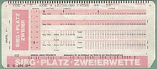 Wettkarte Sieg-Platz-Zweierwette von Datasport 1980