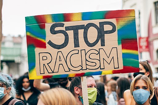 Young Black Lives Matter activists are holding a colorful Stop Racism sign (50115127871)