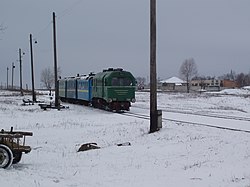 Vilciens Zaričnes stacijā ziemā