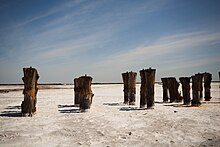 Остатки настилов для добывания соли на озере Баскунчак.jpg