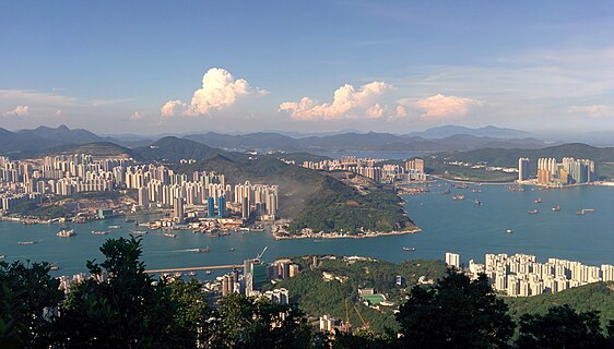 View from the top of Mount Parker toward Kowloon and Tseung Kwan O in September 2019