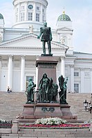 A statue of Tsar Alexander II of Russia, the Grand Duke of Finland, at the Senate Square in Helsinki, Finland, sculpted by Walter Runeberg and Johannes Takanen, 1894
