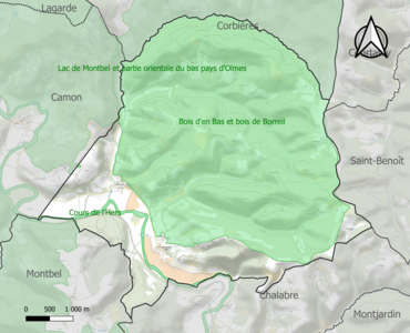 Carte des ZNIEFF de type 1 sur la commune.