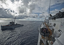 BRP Miguel Malvar (PS 19) steams alongside the national security cutter USCGC Waesche (WMSL 751) during a replenishment at sea approach (RASAP) training event at CARAT 2012 - Philippines. 120707-N-HI414-217.jpg