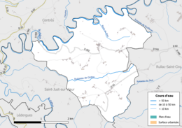 Kleurenkaart met het hydrografische netwerk van de gemeente