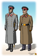 Тёплая одежда чинов постоянного состава Главной Офицерской Гимнастическо-фехтовальной школы: слева офицеров, справа нижних чинов[5]