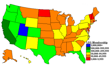 Official Latter-day Saint membership by state as of January 1, 2012