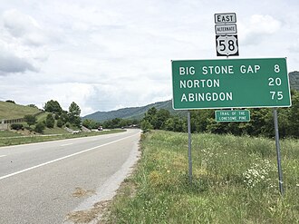 U.S. Route 58 Alternate serves as an alternate alignment to U.S. Route 58 in the western part of Virginia 2017-06-12 14 22 00 View east along U.S. Route 58 Alternate (Trail of the Lonesome Pine) between Ed Ward Drive and Steve Reasor Drive in Deep Springs, Lee County, Virginia.jpg