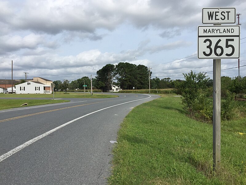 File:2017-08-28 10 01 31 View west along Maryland State Route 365 (Public Landing Road) at U.S. Route 113 (Worcester Highway) just east of Snow Hill in Worcester County, Maryland.jpg