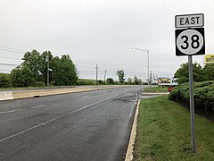 Route 38 in Mount Holly 2018-05-22 18 30 43 View east along New Jersey State Route 38 just west of Burlington County Route 612 (Pine Street-Eayrestown Road) in Mount Holly Township, Burlington County, New Jersey.jpg