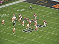 English: Alabama's offense snaps the ball during their first drive at the 2019 College Football Playoff National Championship. This was one play before their quarterback would throw a pick six.