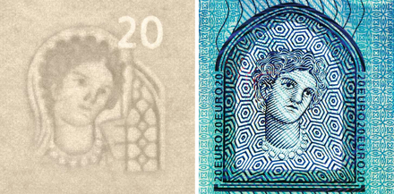 Face of Europa on the new 20 euro banknote (ES2).