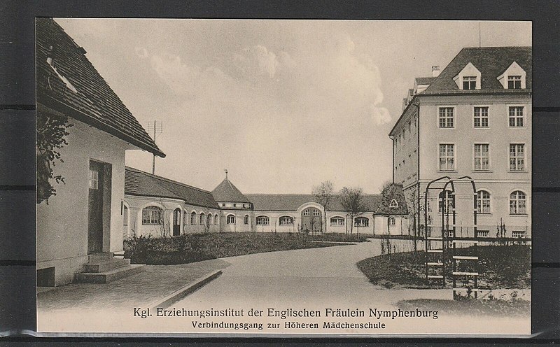 File:AK - München - Nymphenburg - Kgl. Erziehungsinstitut der Englischen Fräulein - Verbindungsgang zur Höheren Mädchenschule.jpg