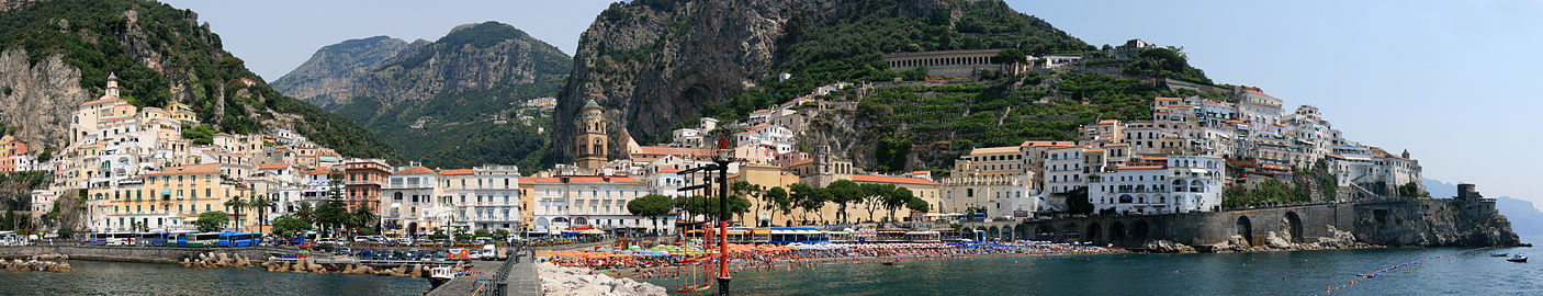 Amalfi seen from the pier with the Amalfi Cathedral in the center