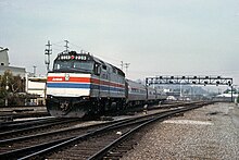 An EMD F40PH leads a San Diegan into Union Station in Los Angeles in 1978.