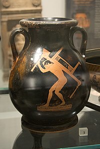 Pelike which depicts a boy carrying furniture for a symposium (drinking party), in the Ashmolean Museum (Oxford, UK)