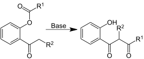 The Baker-Venkataraman rearrangement needs a base as a catalyst. Baker-Venkataraman-Rearrangement V.1.svg