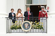 President Trump and First Lady Melania Trump attend the White House Easter Egg Roll Barron, Melania, and Donald Trump at 2017 Easter egg roll (33573170283).jpg