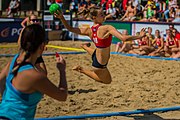 Deutsch: Beachhandball U-17-Europameisterschaften 2019 (Beach handball Euro); Tag 2: 28. Juni – Mädchen, Hauptrundengruppe I, Ungarn-Deutschland 2:1 (16:18, 23:11, 9:8) English: 2019 Women's Ech Beach Handball 17; Day 2: 28 June 2019 – Girls Main Round Group I – Hungary Vs. Germany 2:1 (16:18, 23:11, 9:8)