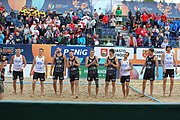 Deutsch: Beachhandball Europameisterschaften 2019 (Beach handball Euro); Tag 6: 7. Juli 2019 – Spiel um Platz Drei, Männer, Ungarn-Russland 2:0 (26:20, 23:22) English: Beach handball Euro; Day 6: 7 July 2019 – Men's Bronze Medal Match – Hungary-Russia 2:0 (26:20, 23:22)