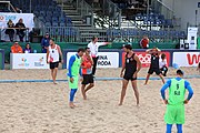 Deutsch: Beachhandball Europameisterschaften 2019 (Beach handball Euro); Tag 3: 4. Juli 2019 – Männer, Platzierungsrunde Gruppe III, Slowenien-Türkei 0:2 (18:18, 22:23) English: Beach handball Euro; Day 3: 4 July 2019 – Men Consolation Round Group III – Slovenia-Turkey 0:2 (18:18, 22:23)