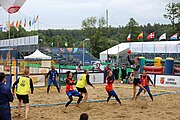 Deutsch: Beachhandball Europameisterschaften 2019 (Beach handball Euro); Tag 5: 6. Juli 2019 – Männer, Platzierungsspiel für die Ränge 5–8, Frankreich-Deutschland 0:2 (18:22, 16:19) English: Beach handball Euro; Day 5: 6 July 2019 – Placement Match/Cross Match for rank 5–8 Men – Frankreich-Deutschland 0:2 (18:22, 16:19)