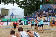 Deutsch: Beachhandball Europameisterschaften 2019 (Beach handball Euro); Tag 6: 7. Juli 2019 – Männerfinale, Dänemark-Norwegen 2:0 (25:18, 19:16) English: Beach handball Euro; Day 6: 7 July 2019 – Men's Final – Denmark-Norway 2:0 (25:18, 19:16)