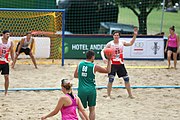 Deutsch: Beachhandball Europameisterschaften 2019 (Beach handball Euro); Tag 2: 3. Juli 2019 – Männer, Vorrunde Gruppe C, Nordmazedonien-Schweiz 0:2 (13:22, 18:19) English: Beach handball Euro; Day 2: 3 July 2019 – Women Preliminary Round Group A – Men Preliminary Round Group C – North Macedonia-Switzerland 0:2 (13:22, 18:19)