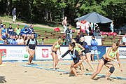 Deutsch: Beachhandball Europameisterschaften 2019 (Beach handball Euro); Tag 1: 2. Juli 2019 – Frauen, Vorrunde Gruppe C, Italien-Griechenland 0:2 (16:28, 10:13) English: Beach handball Euro; Day 1: 2 July 2019 – Women Preliminary Round Group C – Italy-Greece 0:2 (16:28, 10:13)