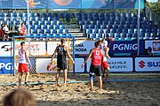 Deutsch: Beachhandball Europameisterschaften 2019 (Beach handball Euro); Tag 4: 5. Juli 2019 – Männer, Viertelfinale, Russland-Polen 2:0 (30:22, 19:18) English: Beach handball Euro; Day 4: 5 July 2019 – Quarter Final Men – Russia-Poland 2:0 (30:22, 19:18)