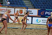 Deutsch: Beachhandball Europameisterschaften 2019 (Beach handball Euro); Tag 5: 6. Juli 2019 – Frauen, Halbfinale, Ungarn-Niederlande 2:0 (19:16, 15:12) English: Beach handball Euro; Day 5: 6 July 2019 – Semifinal Women – Hungary-Netherlands 2:0 (19:16, 15:12)