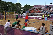 Deutsch: Beachhandball bei den Olympischen Jugendspielen 2018; Tag 7, 13. Oktober 2018; Jungen, Finale – Portugal-Spanien 1:2 English: Beach handball at the 2018 Summer Youth Olympics at 13 October 2018 – Boys Gold Medal Match – Portugal-Spain 1:2