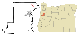 Benton County Oregon Incorporated and Unincorporated areas Adair Village Highlighted.svg
