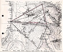 Bermudadreieck, Flight 19, Seekarte mit Eintrag des Navigationsproblems # 1, 1945