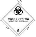 輸送用表示。包装物の表面に貼るべき国連バイオハザード標識。