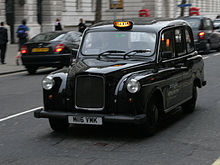 The hackney carriage (black cab) is a common sight on London streets. Although traditionally black, this is not a requirement with some painted in other colours or bearing advertising. Black London Cab.jpg