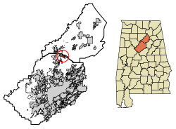 Blount County and Jefferson County Alabama Incorporated and Unincorporated areas Trafford Highlighted 0176680.svg