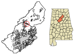 Umístění Traffordu v Blount County a Jefferson County v Alabamě.