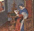 Miniature from a manuscript of the Roman de la Rose (Oxford, Bodleian Library, Douce 195), folio 1r, portrait of Guillaume de Lorris.