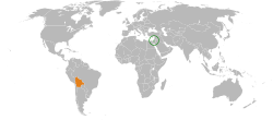Map indicating locations of Israel and Bolivia