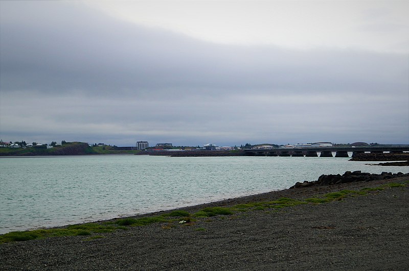 File:Borgarnes and Borgarfjarðarbrú bridge view from intersection of Road 1 and Road 50, July 2019.jpg