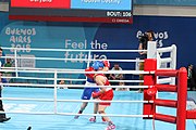 Deutsch: Boxen bei den Olympischen Jugendspielen 2018 Tag 12, 18. Oktober 2018 - Kampf um die Bronzemedaille im Fliegengewicht Mädchen – Heaven Destiny Garcia (USA, blau) schlägt Goryanana Stoeva (Bulgarien, rot) 5-0; Ringrichter ist Ishanguly Meretnyyazov (Turkmenistan). English: Boxing at the 2018 Summer Youth Olympics on 18 October 2018 – Girl's flyweight Bronze Medal Bout - Heaven Destiny Garcia (USA, blue) beats Goryanana Stoeva (Bulgaria, red) 5-0; Referee is Ishanguly Meretnyyazov (Turkmenistan). Español: Boxeo en los Juegos Olímpicos Juveniles de Verano de 2018 en 18 de octubre de 2018 - Combate a medalla de bronce de peso mosca para mujeres: Heaven Destiny Garcia (Estados Unidos, azul) le gana a Goryanana Stoeva (Bulgaria, roja) 5-0; El árbitro es Ishanguly Meretnyyazov (Turkmenistán).