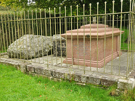 The red granite chest tomb to James Brooke in Sheepstor churchyard