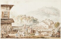 La place du marché de Bex au XVIIIe siècle.