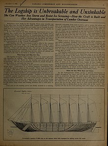 Proposed 1920 logship "composed of fifteen hundred standards, of which twelve hundred would be the cargo proper and three hundred the structure and binding frames." Canadian forest industries July-December 1920 (1920) (20345452190).jpg