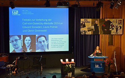 Snowden, Poitras, and Greenwald were the recipients of the 2014 Carl von Ossietzky medal.