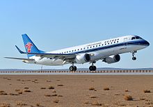 China Southern Airlines Embraer 190 (B-3145) di Fuyun Koktokay Airport.jpg